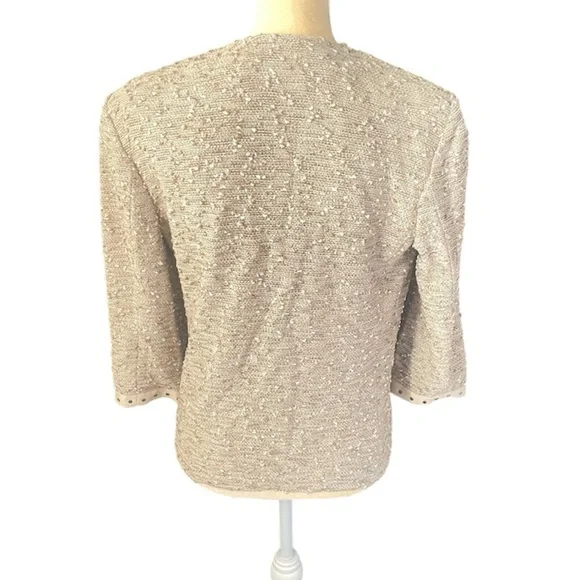 St John Santana Knit Zip Jacket Beige Gold Size 10 - Picture 3 of 7